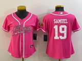49ers 21/22 Samuel #19 Pink/White Women NFL Baseball Style Jersey