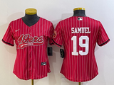 49ers 21/22 Samuel #19 Red/White Stripes Women NFL Baseball Style Jersey