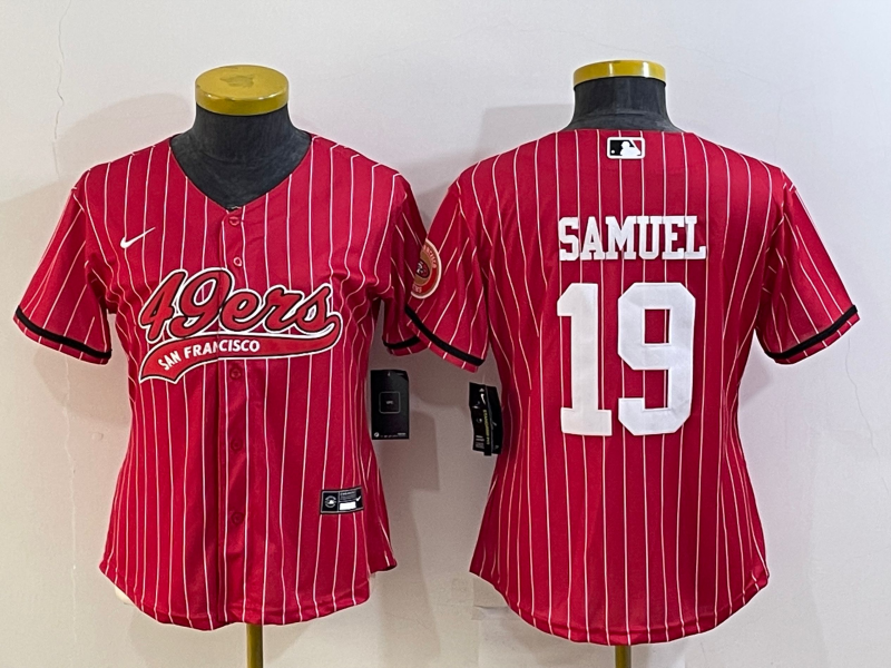 49ers 21/22 Samuel #19 Red/White Stripes Women NFL Baseball Style Jersey