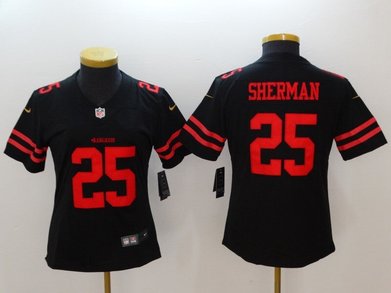 49ers 21/22 Sherman #25 Black/Red Women NFL Jersey