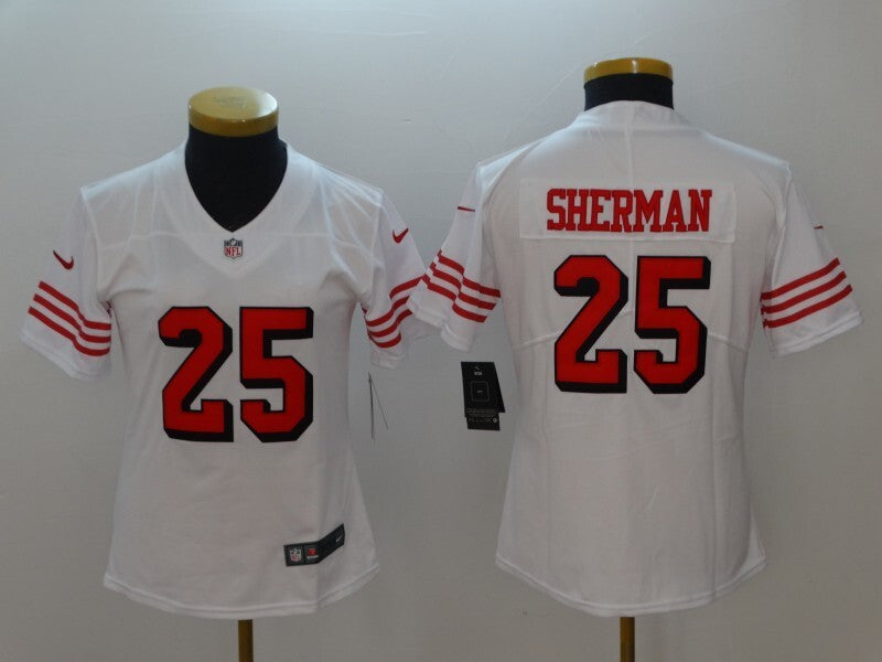 49ers 21/22 Sherman #25 White/Red/Black Women NFL Jersey