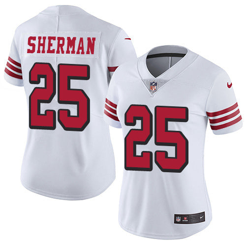 49ers 21/22 Sherman #25 White/Red/Black Women NFL Jersey