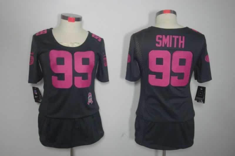 49ers 21/22 Smith #99 Black/Pink Women NFL Game Jersey
