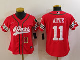 49ers 23/24 Aiyuk #11 Red/White Women NFL Baseball Style Jersey