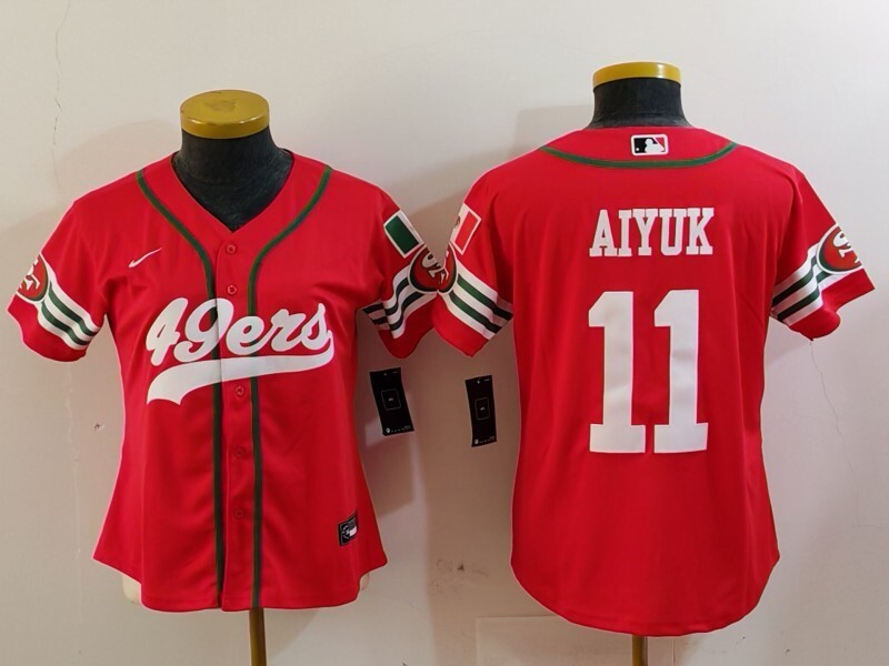 49ers 23/24 Aiyuk #11 Red/White Women NFL Baseball Style Jersey