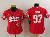 49ers 23/24 Bosa #97 Red/White Women NFL Baseball Style Jersey