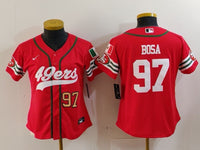 49ers 23/24 Bosa #97 Red/White Women NFL Baseball Style Jersey