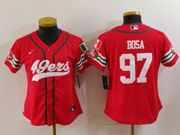 49ers 23/24 Bosa #97 Red/White Women NFL Baseball Style Jersey