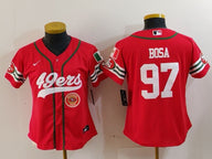 49ers 23/24 Bosa #97 Red/White Women NFL Baseball Style Jersey
