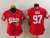 49ers 23/24 Bosa #97 Red/White Women NFL Baseball Style Jersey