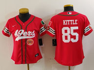 49ers 23/24 Kittle #85 Red/White Women NFL Baseball Style Jersey
