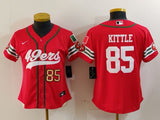 49ers 23/24 Kittle #85 Red/White Women NFL Baseball Style Jersey