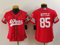 49ers 23/24 Kittle #85 Red/White Women NFL Baseball Style Jersey