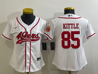 49ers 23/24 Kittle #85 White/Red Women NFL Baseball Style Jersey
