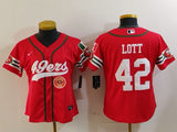 49ers 23/24 Lott #42 Red/White Women NFL Baseball Style Jersey