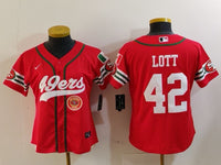 49ers 23/24 Lott #42 Red/White Women NFL Baseball Style Jersey