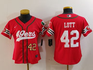 49ers 23/24 Lott #42 Red/White Women NFL Baseball Style Jersey