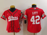 49ers 23/24 Lott #42 Red/White Women NFL Baseball Style Jersey