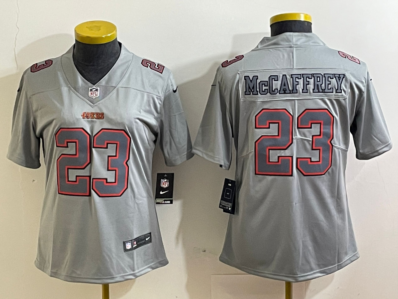 49ers 23/24 McCaffrey #23 Gray/Red Women NFL Jersey