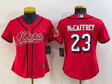 49ers 23/24 McCaffrey #23 Red/White/Black Women NFL Baseball Style Jersey