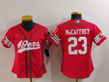 49ers 23/24 McCaffrey #23 Red/White Women NFL Baseball Style Jersey
