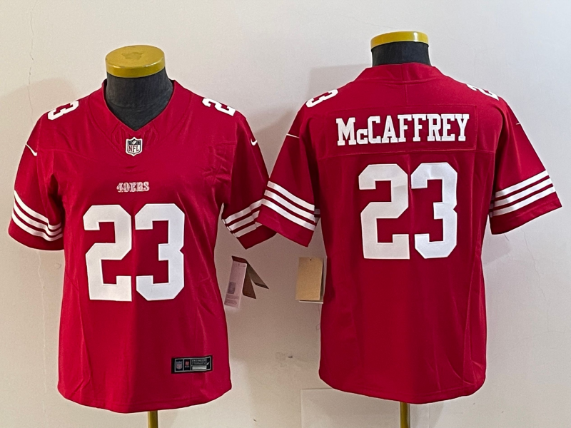 49ers 23/24 McCaffrey #23 Red/White Women NFL Jersey
