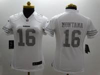 49ers 23/24 Montana #16 White/Gray Women NFL Jersey