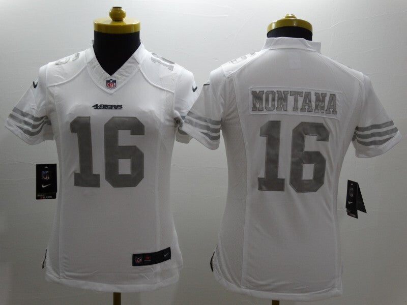 49ers 23/24 Montana #16 White/Gray Women NFL Jersey