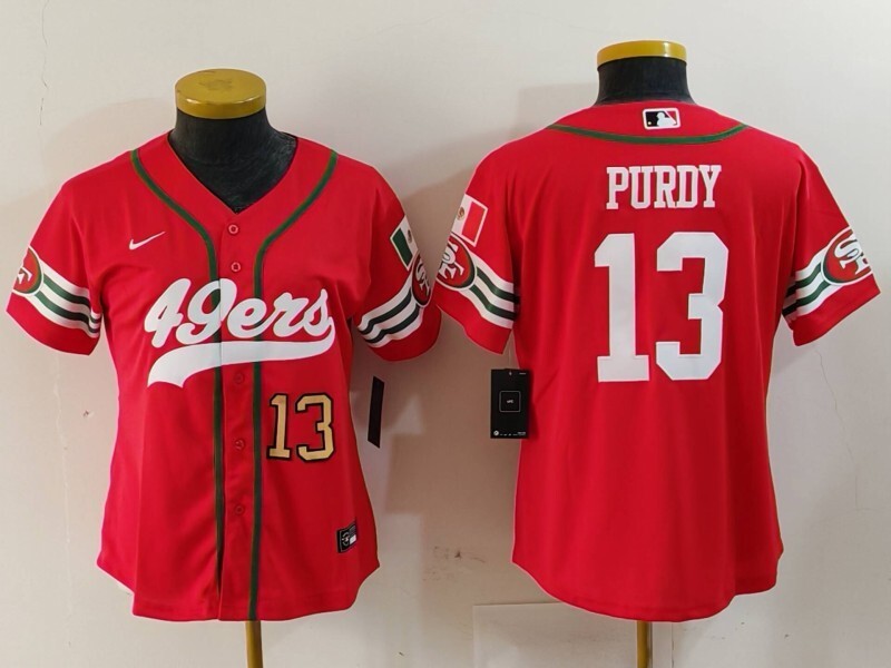49ers 23/24 Purdy #13 Red/White Women NFL Baseball Style Jersey