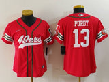 49ers 23/24 Purdy #13 Red/White Women NFL Baseball Style Jersey