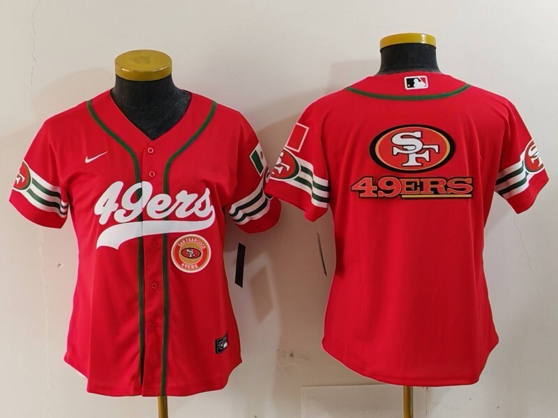 49ers 23/24 Red/White Women NFL Baseball Style Jersey