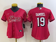 49ers 23/24 Samuel #19 Red/White/Black Stripes Women NFL Baseball Style Jersey