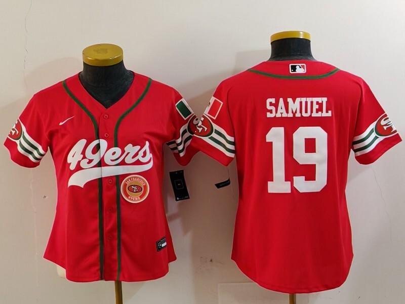 49ers 23/24 Samuel #19 Red/White Women NFL Baseball Style Jersey
