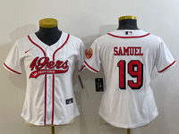 49ers 23/24 Samuel #19 White/Red/Black Women NFL Baseball Style Jersey