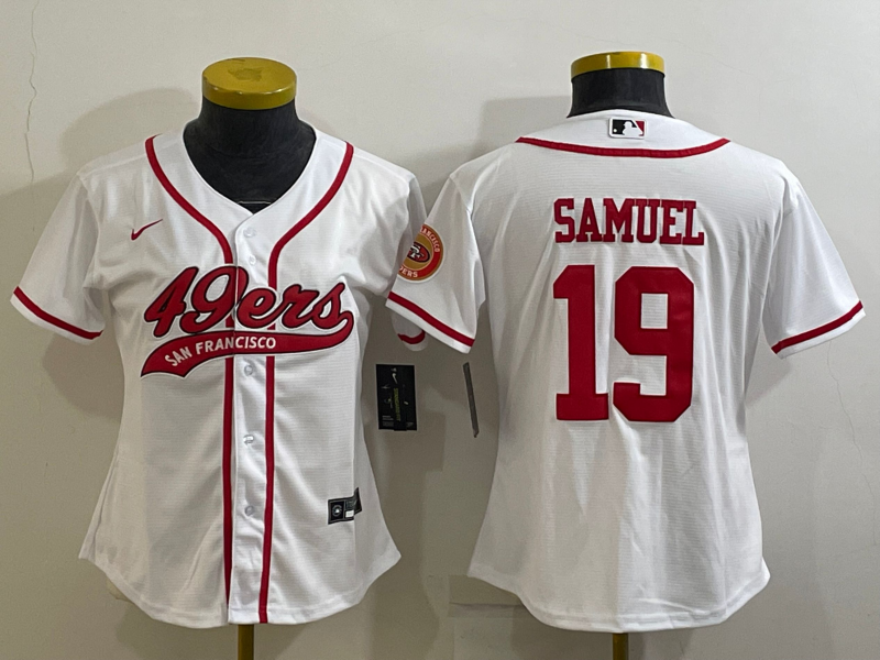 49ers 23/24 Samuel #19 White/Red Women NFL Baseball Style Jersey