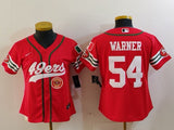 49ers 23/24 Warner #54 Red/White Women NFL Baseball Style Jersey