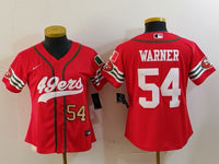 49ers 23/24 Warner #54 Red/White Women NFL Baseball Style Jersey