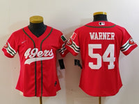 49ers 23/24 Warner #54 Red/White Women NFL Baseball Style Jersey