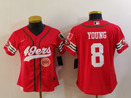 49ers 23/24 Young #8 Red/White Women NFL Baseball Style Jersey