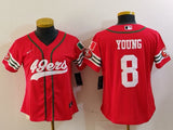 49ers 23/24 Young #8 Red/White Women NFL Baseball Style Jersey