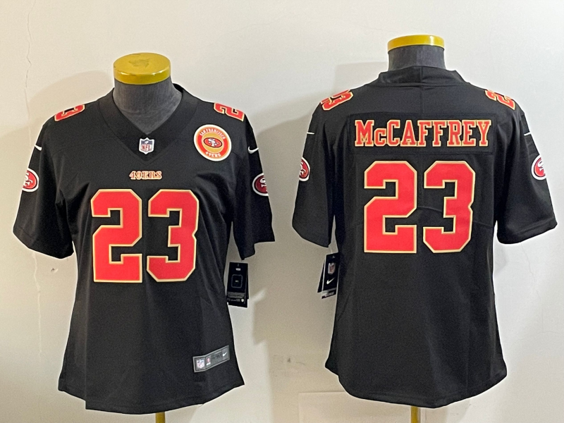 49ers 24/25 McCaffrey #23 Black/Red/Yellow Women NFL Jersey