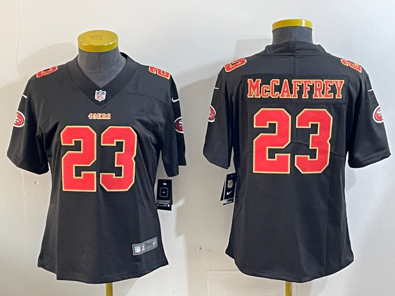 49ers 24/25 McCaffrey #23 Black/Red/Yellow Women NFL Jersey