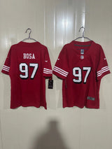 49ers 25/26 Bosa #97 Red Game Kids Jersey