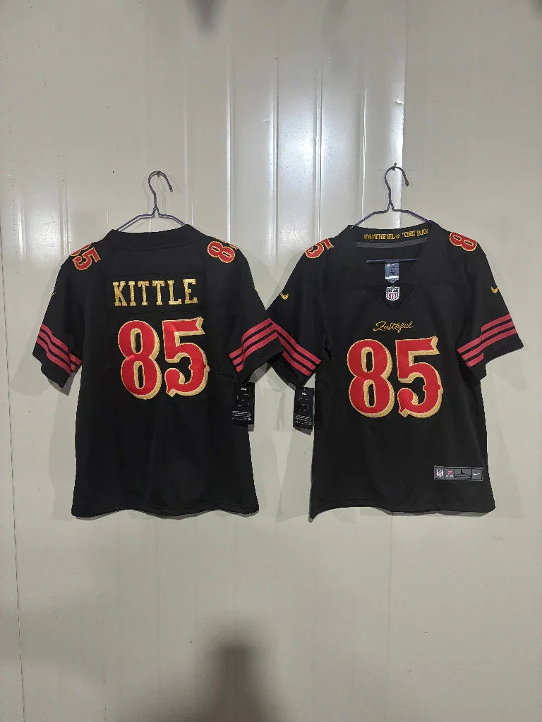 49ers 25/26 Kittle #85 Black/Gold Game Kids Jersey