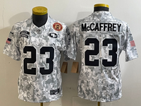 49ers 25/26 McCaffrey #23 Black/Red/Yellow Women NFL Jersey