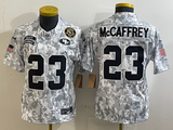 49ers 25/26 McCaffrey #23 Black/Red/Yellow Women NFL Jersey
