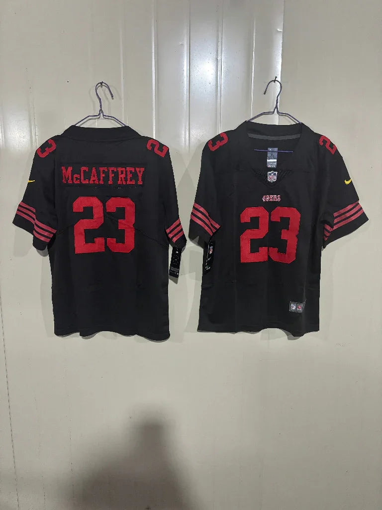 49ers 25/26 McCaffrey #23 Black Game Kids Jersey