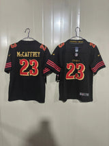 49ers 25/26 McCaffrey #23 Black/Gold Game Kids Jersey