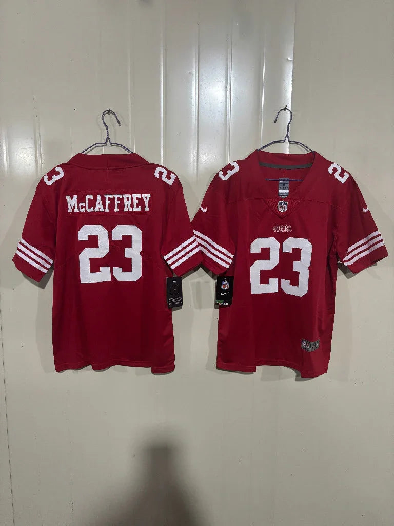 49ers 25/26 McCaffrey #23 Red Game Kids Jersey