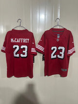49ers 25/26 McCaffrey #23 Red Game Kids Jersey